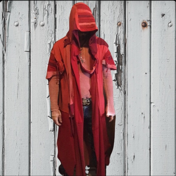 Desert ninja chevron post Apocalyptic t shirt fringe upcycled festival cardigan - Picture 2 of 14